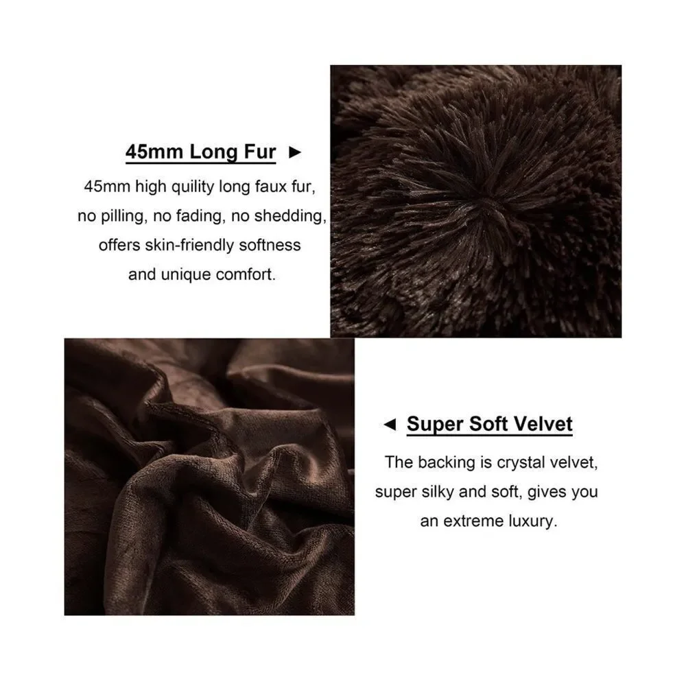 LIFEREVO Luxury Solid Plush Shaggy Duvet Cover Set Zipper Closure (Dark Brown)